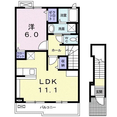 ELEGANT I A(1LDK/2階)の間取り写真