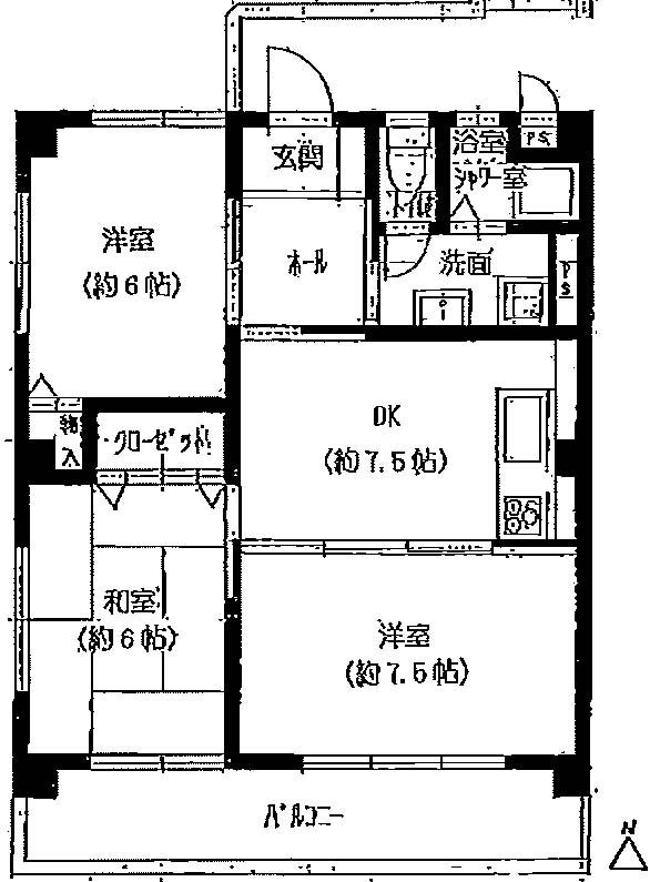 王塚台マンション(2LDK/2階)の間取り写真