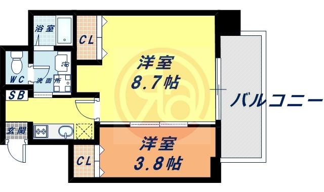 ヴィラ・セレーノ玉造本町(2K/13階)の間取り写真