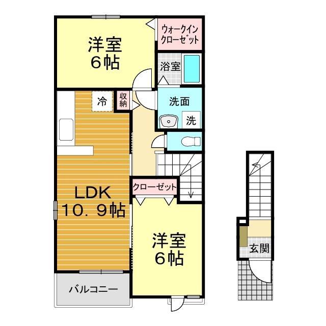 シャロームK(2LDK/2階)の間取り写真