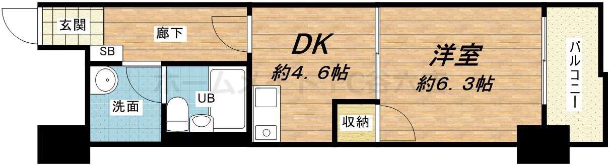 ライオンズマンション上本町(1DK/2階)の間取り写真