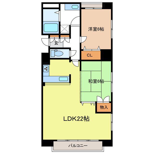 エクセルマンション九里巾(2LDK/2階)の間取り写真