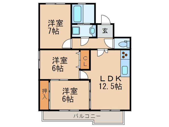 池洞マンション南棟(3LDK/4階)の間取り写真