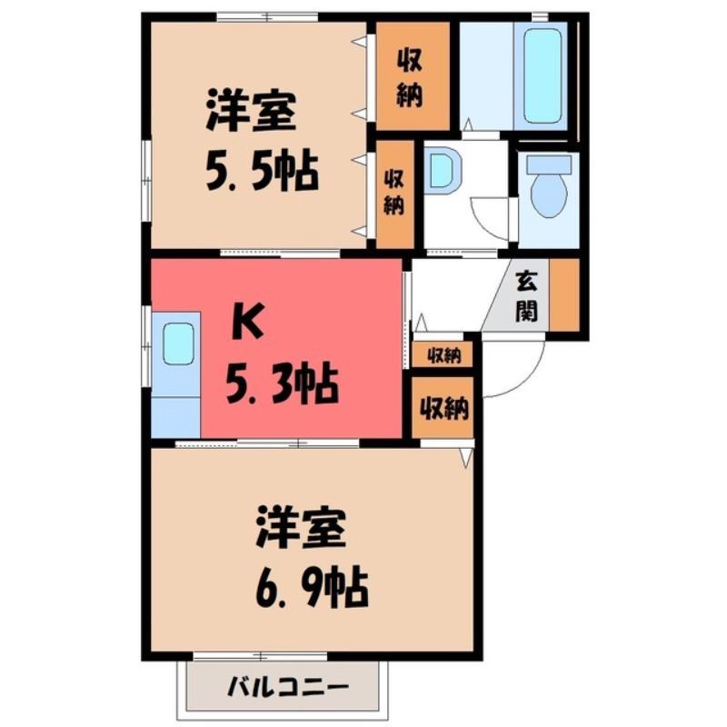 フレアパレスC(2K/2階)の間取り写真