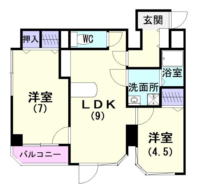 ビバリーマンション(2LDK/7階)の間取り写真