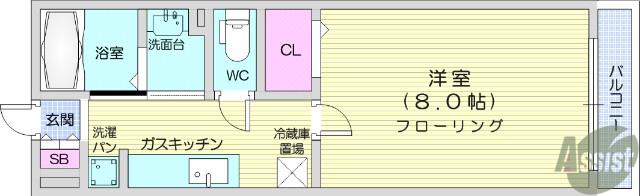 カーサ21(1K/3階)の間取り写真