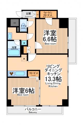 プラウドフラット鶴見Ⅰ(2LDK/4階)の間取り写真