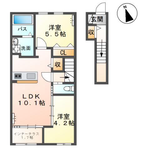 北真舟アパート(2LDK/2階)の間取り写真