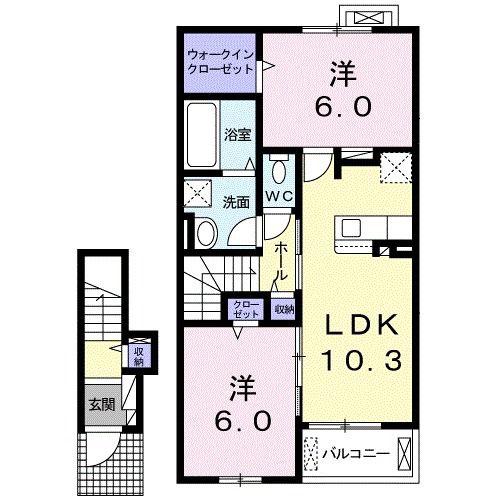 フォルチュンヌI(2LDK/2階)の間取り写真