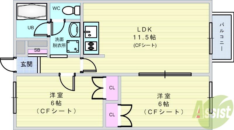 ウッディーパル萩原B(2LDK/1階)の間取り写真