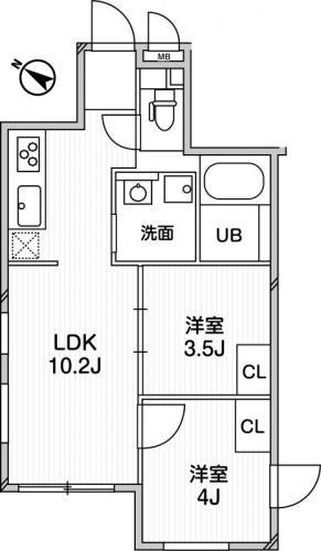 EXAM中目黒II(2LDK/1階)の間取り写真