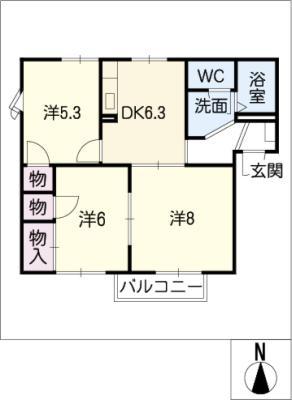 タウンヒルズA棟(3DK/2階)の間取り写真