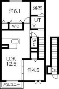 リヒトヴィラI棟(2LDK/2階)の間取り写真