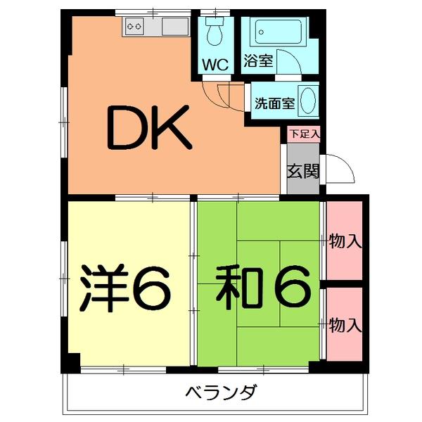 宮原スカイハイツ(2DK/2階)の間取り写真