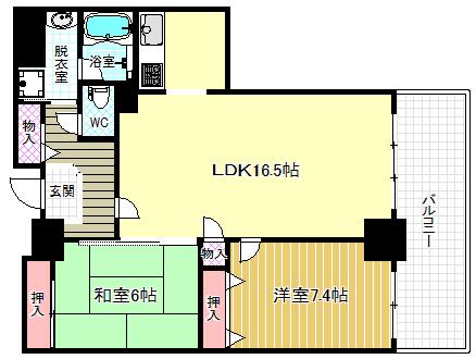 キングマンション堂島川(2LDK/36階)の間取り写真