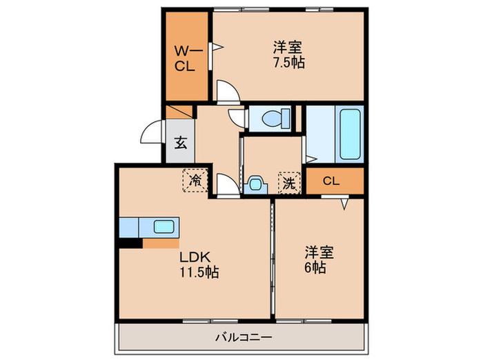 メイプルコート(2LDK/2階)の間取り写真