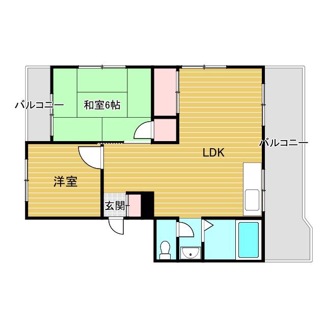 コーポ緑地(2LDK/4階)の間取り写真