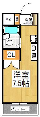 東光荘I(ワンルーム/2階)の間取り写真