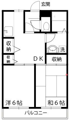 グランデージ武蔵野台(2DK/2階)の間取り写真