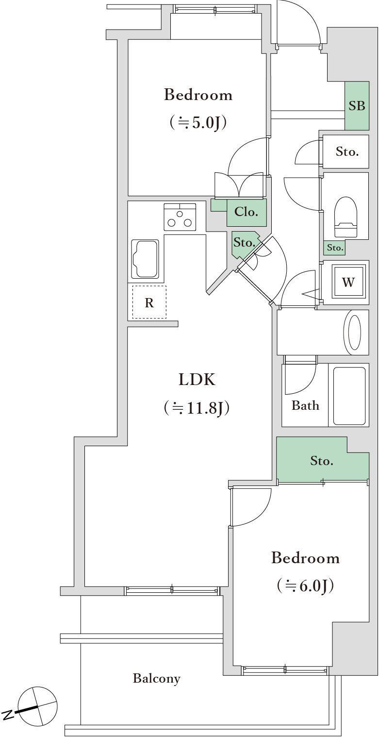 アクシアフォレスタ麻布(2LDK/2階)の間取り写真