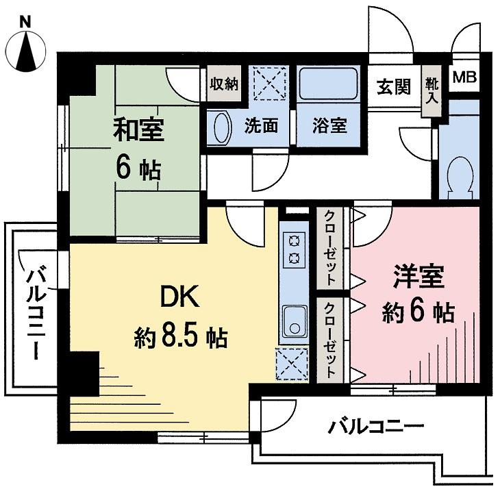 サンパレスサギノミヤ(2DK/2階)の間取り写真
