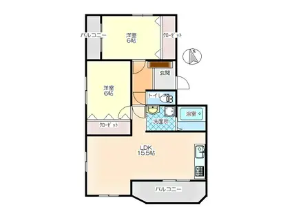 アヴァンティ佐波A(2LDK/2階)の間取り写真