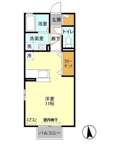 レセンテ新田原 I(ワンルーム/2階)の間取り写真