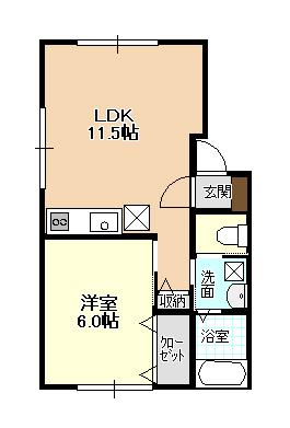 グレースタウンB(1LDK/1階)の間取り写真