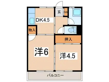 ハイツ一瀬(2DK/2階)の間取り写真