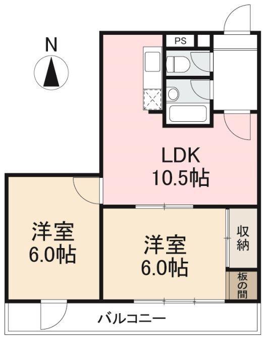 藤塚コーポラス501号(2LDK/5階)の間取り写真