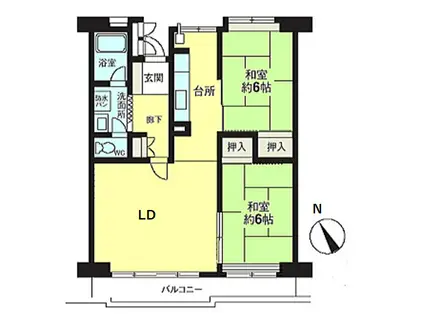 美浜東エステート4号棟(2LDK/3階)の間取り写真