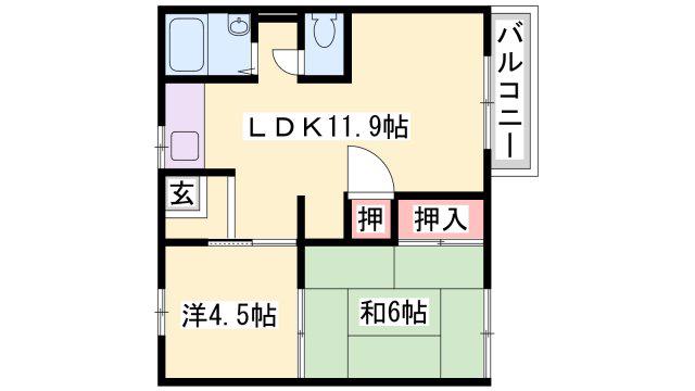 伊保高山ハイツI(2LDK/2階)の間取り写真