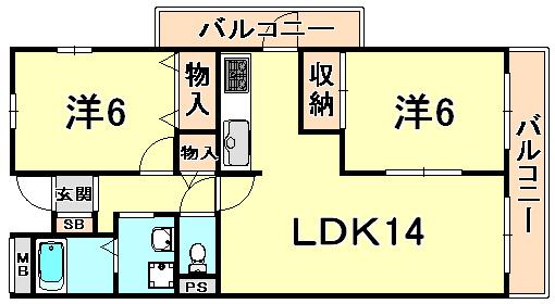 ガーネット森北町(2LDK/3階)の間取り写真