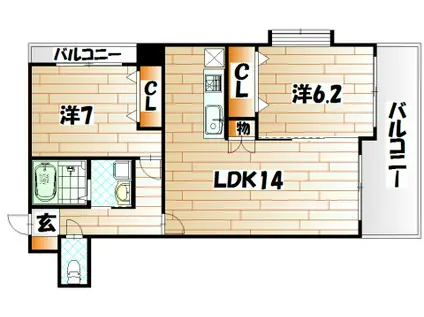フェルト515(2LDK/9階)の間取り写真