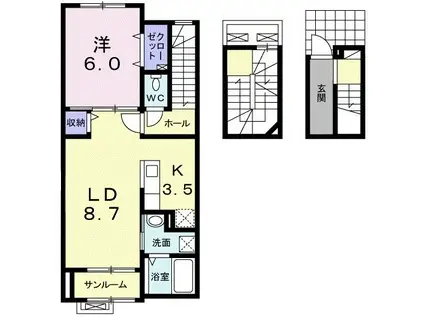 マシェリII(1LDK/3階)の間取り写真