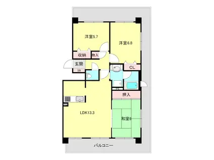 コスモ大津におの浜(3LDK/8階)の間取り写真