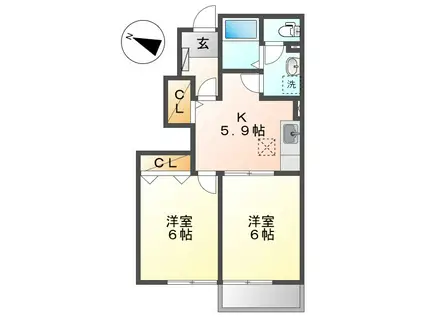 グランドゥールK(2DK/1階)の間取り写真