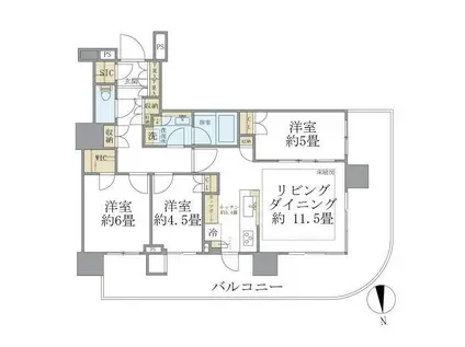 晴海フラッグ PARK VILLAGE T棟(3LDK/12階)の間取り写真
