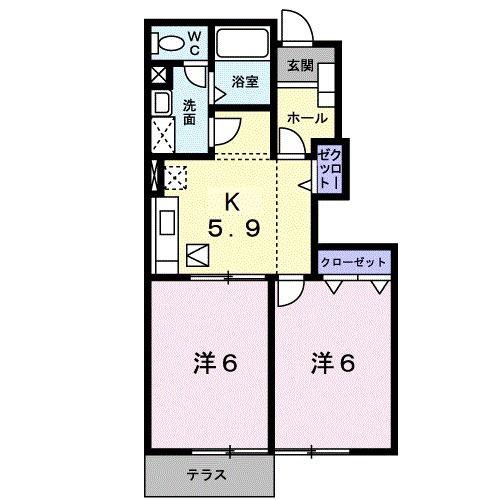 レイベルポ-ト松元A棟(2K/1階)の間取り写真