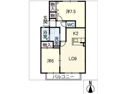 アン ソレイユB(2LDK/2階)の間取り写真