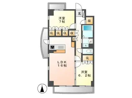 サムティレジデンス名城公園旧マストスタイル名城公園(2LDK/2階)の間取り写真