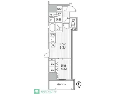 シーズンフラッツ新御徒町(1LDK/1階)の間取り写真