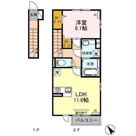 フォレストパークサイド野間島(1LDK/2階)の間取り写真