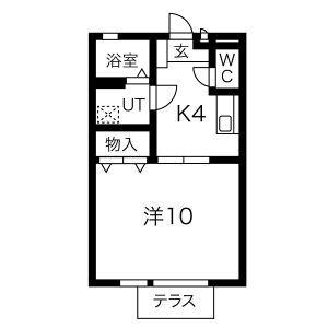 エミネンスB棟(1K/1階)の間取り写真