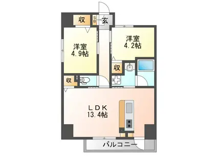AULII OSAKA(2LDK/7階)の間取り写真