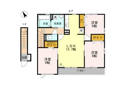 オークブレス(3LDK/2階)の間取り写真