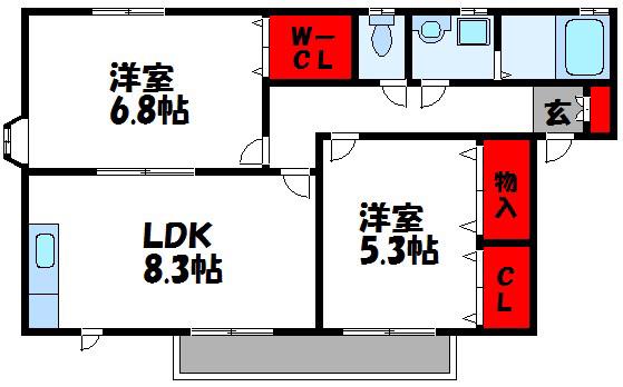 クオーレ古賀(2LDK/2階)の間取り写真