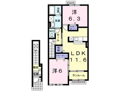 プルーン・ピアッツァ(2LDK/2階)の間取り写真