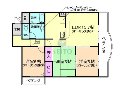 第21プロビナンス村橋(3LDK/5階)の間取り写真