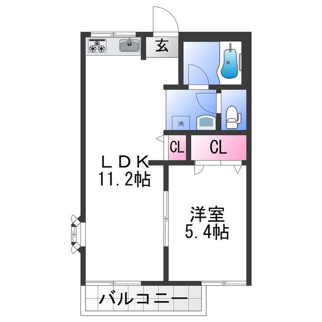 上松ハイツ(1LDK/2階)の間取り写真